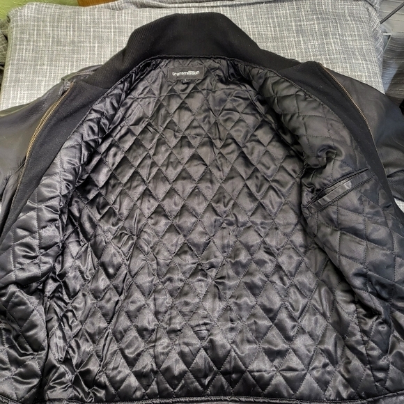 TRANSMISSION Distressed Leather Jacket Collared Removable Lining Black Men's L - Picture 15 of 16